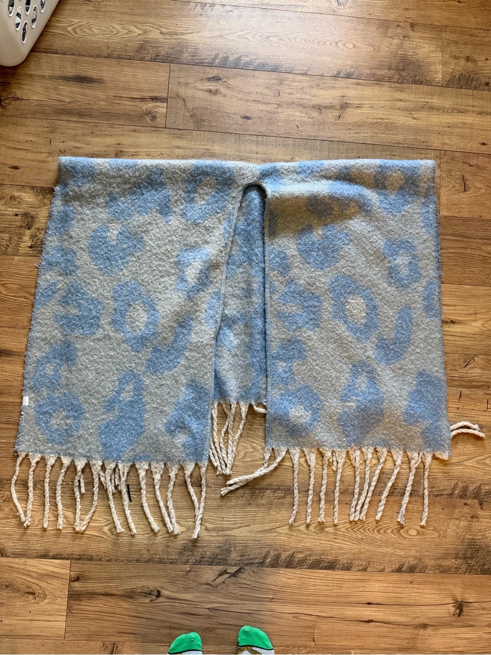 Mud Pie Light Blue and gray Leopard Fringe poncho